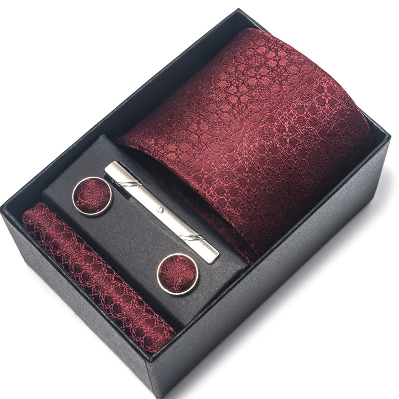 Men's Jacquard Woven Formal Tie Set – Rayon Arrow Necktie with Handkerchief, Tie Clip & Cufflinks | Canada & USA