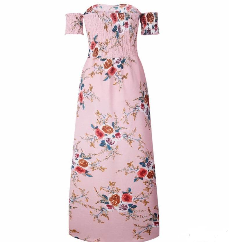 Elegant Ladies Summer Boho Vacation Resort Slit Maxi dress off shoulder Long floral Beach summer slit dress