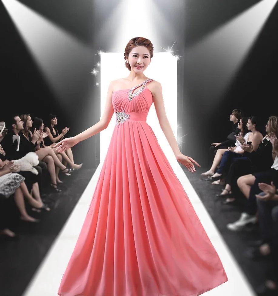 Evening dress one-shoulder dinner banquet long banquet