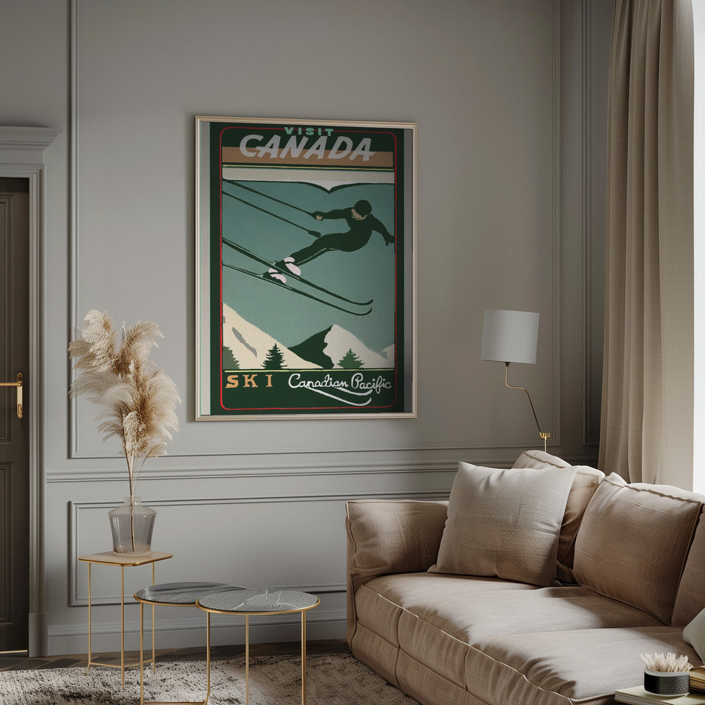 Illustration murale Tourisme d'hiver : Affiche vintage du Canada consacrée au ski
