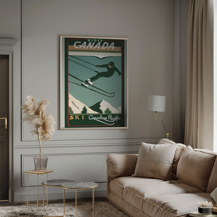Illustration murale Tourisme d'hiver : Affiche vintage du Canada consacrée au ski