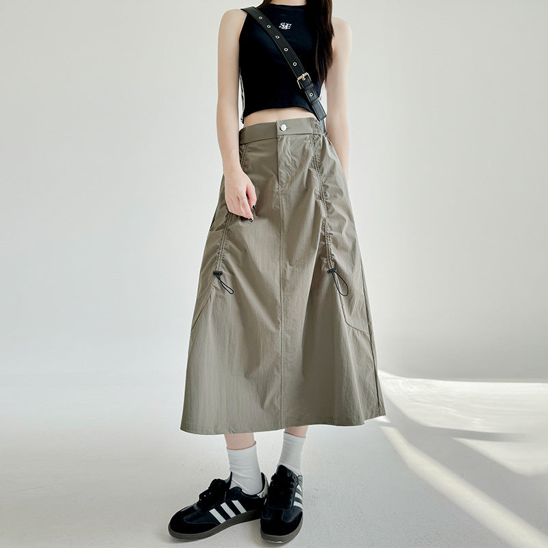 Women's Drawstring Utility Skirt - Casual Long Skirt for Summer