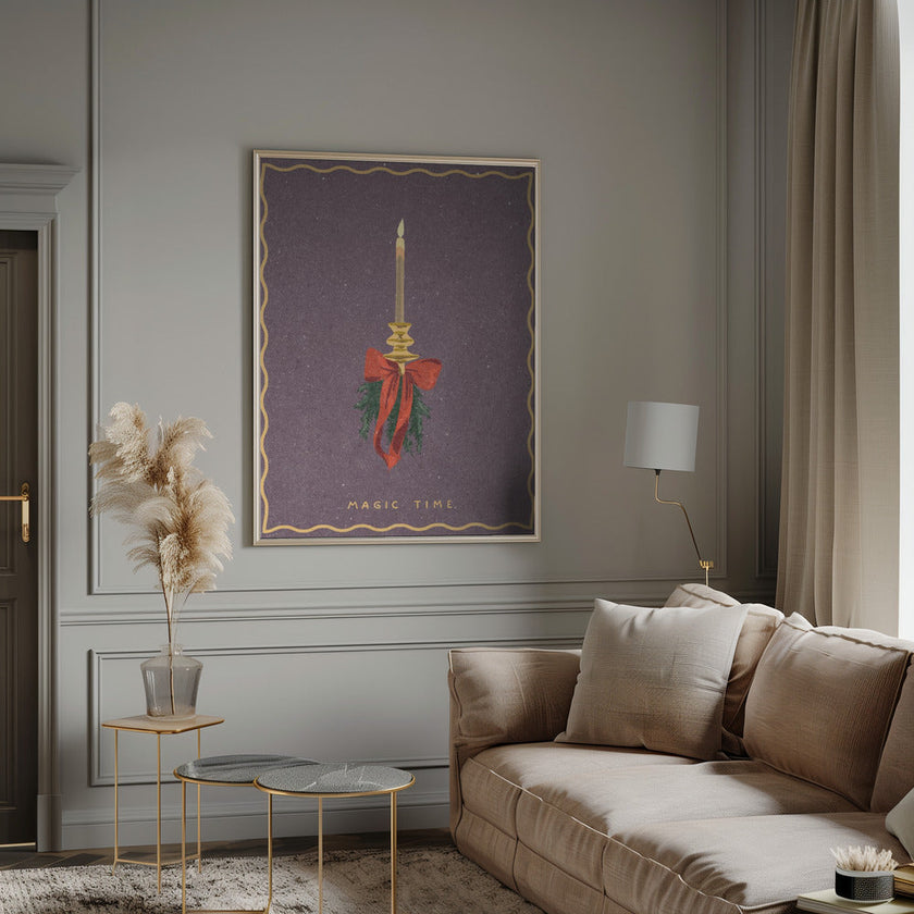 Wall art Candle with bow and spruce sprigs Canvas Print