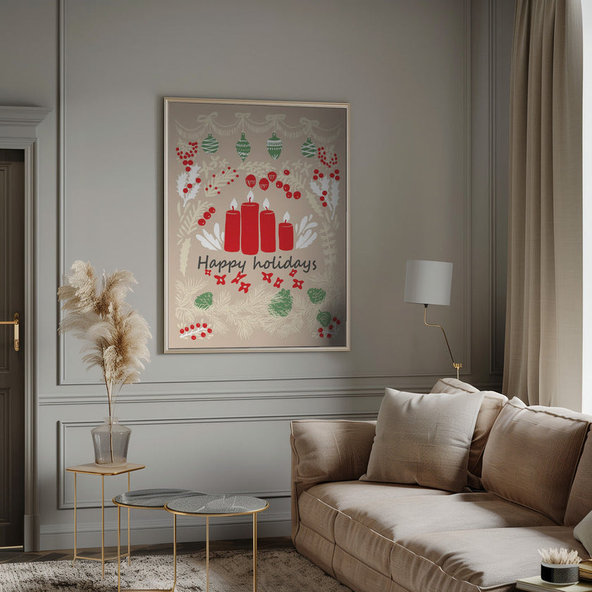 Wall art happy holidays - folk art illustration Canvas Print
