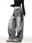 Splash Ink Ripped Machete Baggy Jeans Pant For Women Loose-fitting Wide-leg Trousers
