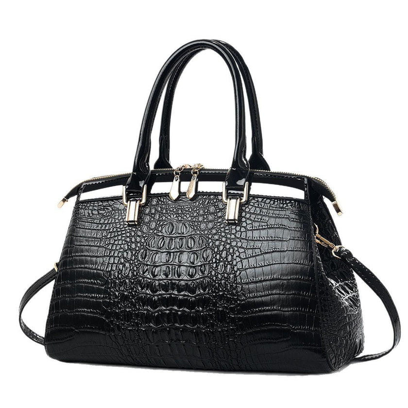 Women's Large-Capacity Patent Leather Commuter Handbag with Crocodile Pattern
