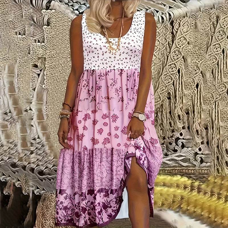 Casual Summer Boho Dress Floral Sleeveless Midi Dress