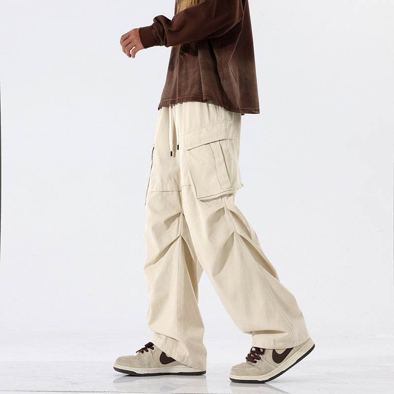 Overalls Men's Retro Trendy Pleated Straight-leg Baggy Cargo Pant Trousers Casual