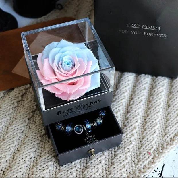 Eternal Flower Rose Jewelry Box for Birthday Presents Valentines Day Wedding Gift Box