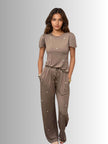 Heartfull PJ – Silky Printed Pajama Set 2PC In Mochacinno Hearts