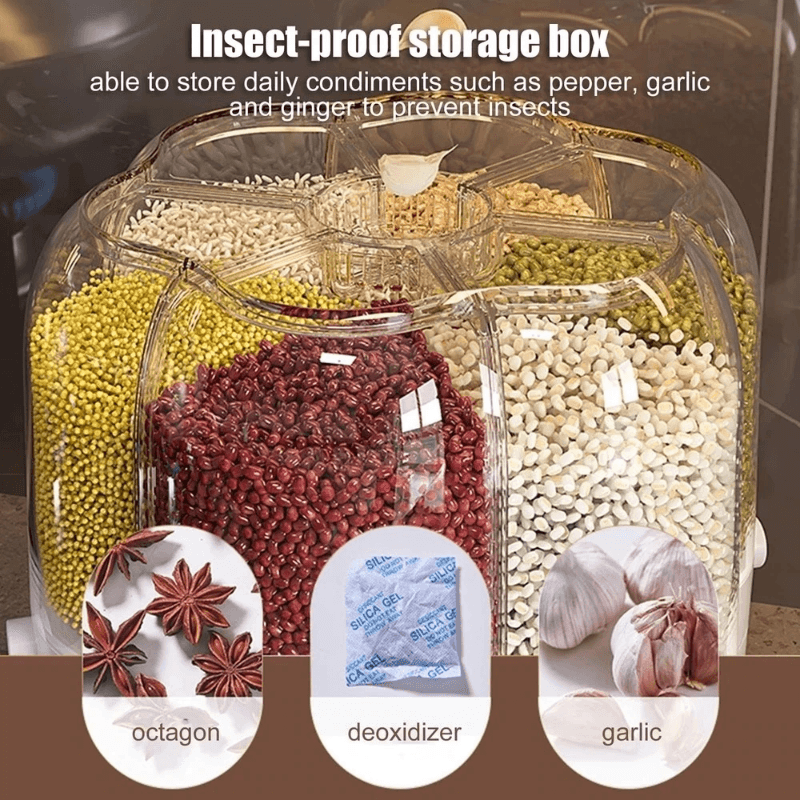 360° Rotating Rice & Grain Storage Container – Sealed Cereal Dispenser with Moisture-Proof Design