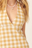 Plaid Print Woven Surplice Neck Mini Dress