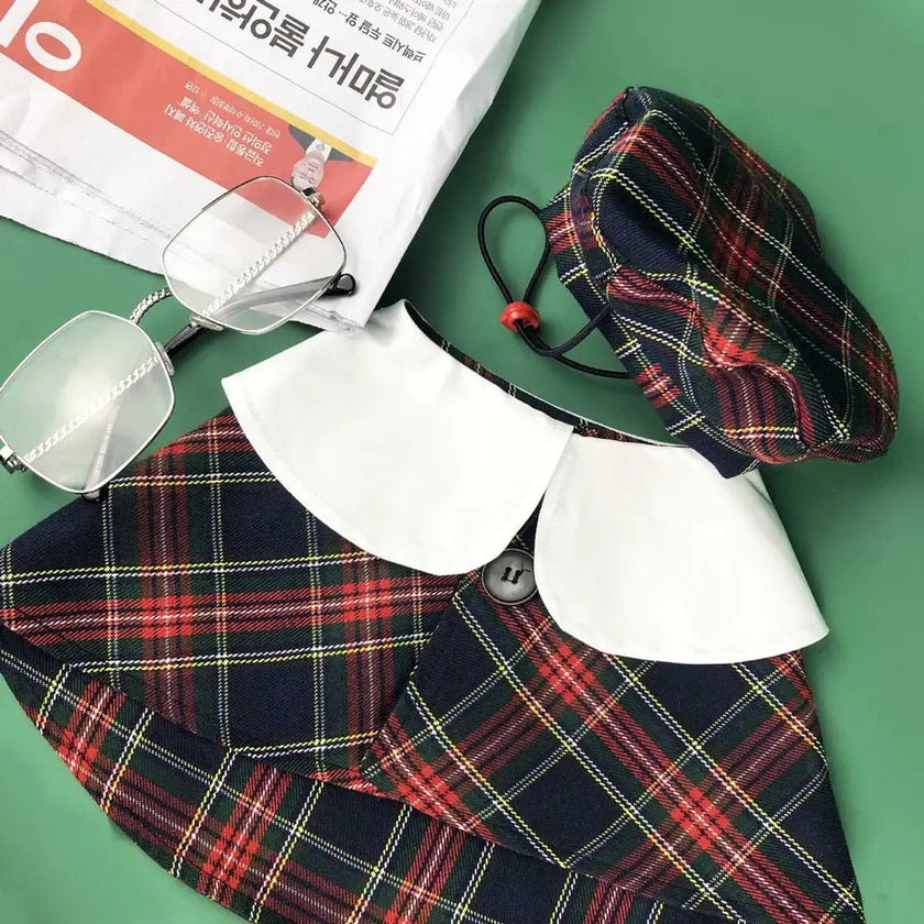 Dog Cloak & Hat Set | Vancouver Plaid Dog Outfit