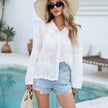 White lace Button down Long Sleeve Beach Blouse Shirt