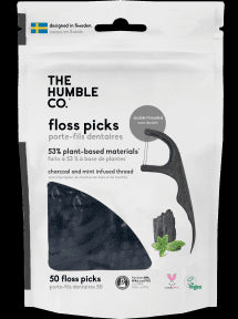 The Humble - Dental Floss Picks Charcoal Mint (50pc)