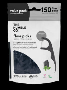 The Humble - Floss Picks Mint Charcoal Value Pk (150pc)
