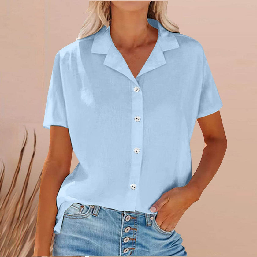 Women's Linen Casual Shirt – Short Sleeve Lapel Top for Spring & Summer (S–XXL, 6 Colors)