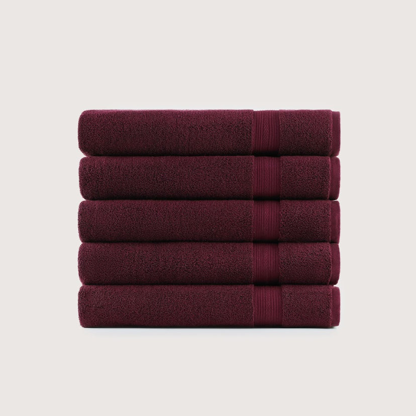 Pure Cotton Bath Towel Set – Burgundy & Turquoise | 500gsm Wholesale Towels