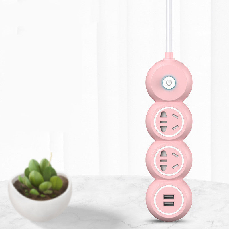 USB Power Strip Extension Cord, 3 or 4 Outlets, 1.8m or 2.8m, White and Pink