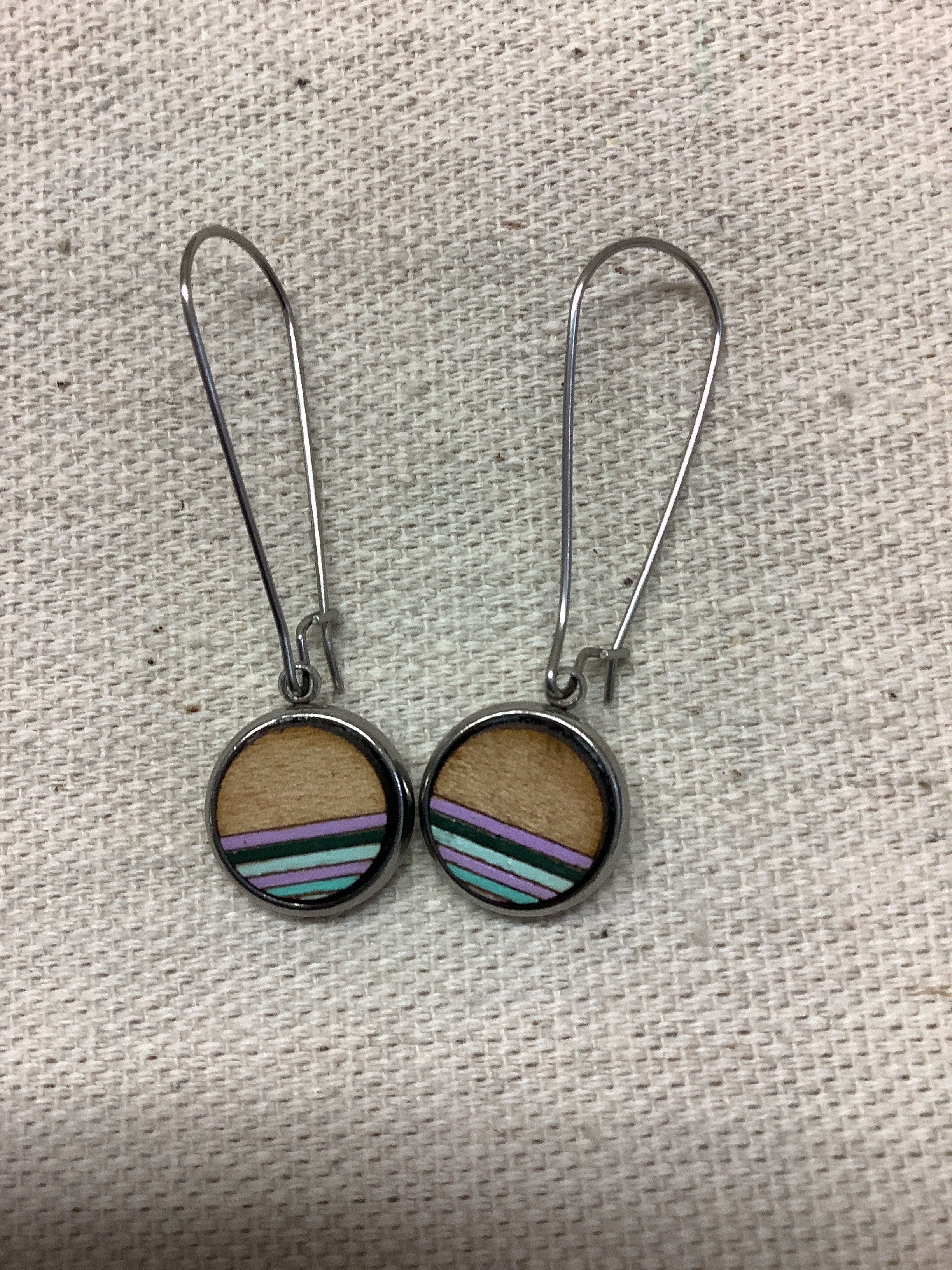 Sick Chick Dangle Striped Wooden Earrings
