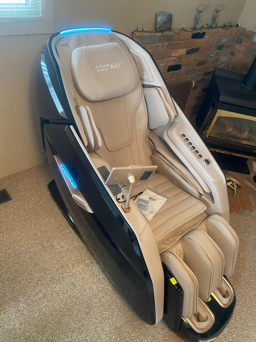 Mega Sale-2025 Model-Costway- Kenzo-Premium 4D+3D Dual Roller System Hybrid Flex Track Zero Gravity Full Body Massage Chair w/ Heart Rate Monitor,Fragrance Therapy, Waist & Calf Heater, Calves & Foot Rollers, Thai Stretch, Voice Control