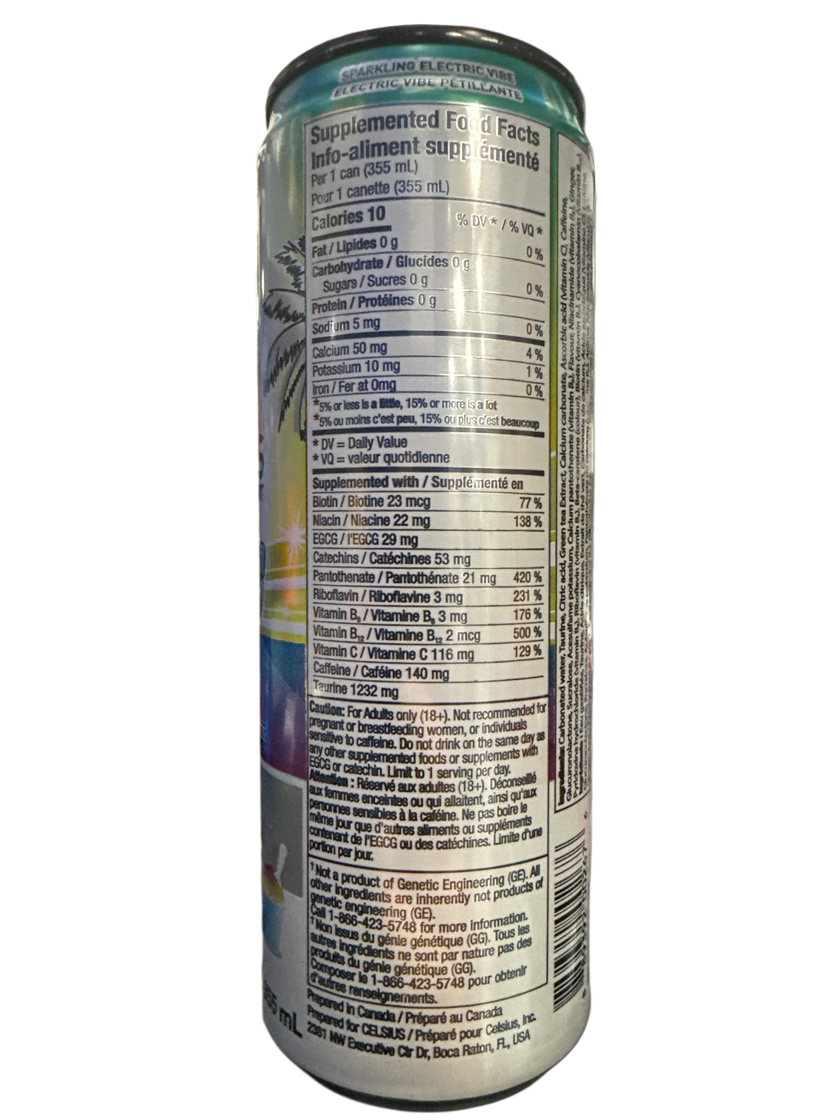 Celsius Limited Edition Zero Sugar Electric Vibe Sparkling Tropical Freeze Energy Drink 355ML - Canadian Edition