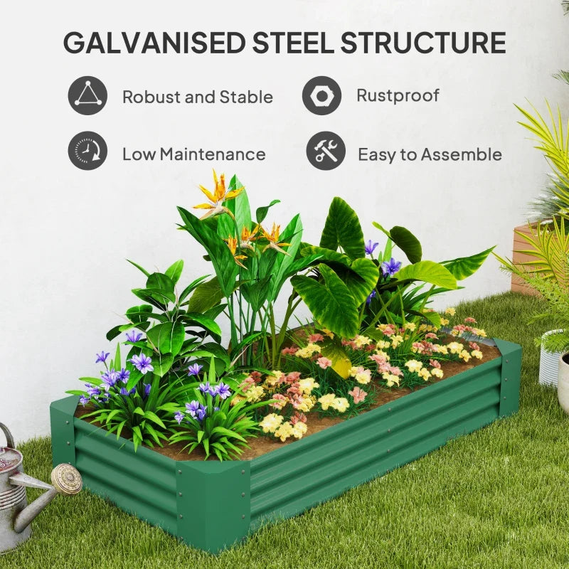 6 x 3 x 1ft Galvanized Raised Garden Bed, Reinforced Outdoor Planter Box with Open Bottom, Green