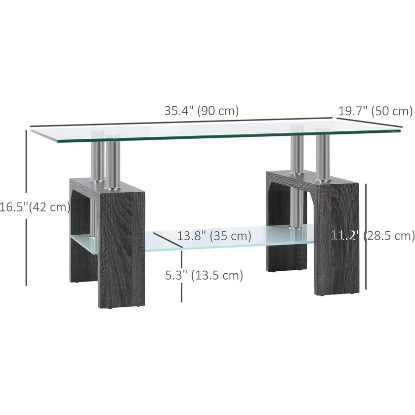Sutton Rectangular Glass Coffee Table with Tempered Glass Top-Grey