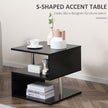 Caelan Wooden S Shape End Table with 3 Tier Storage Shelves-Black
