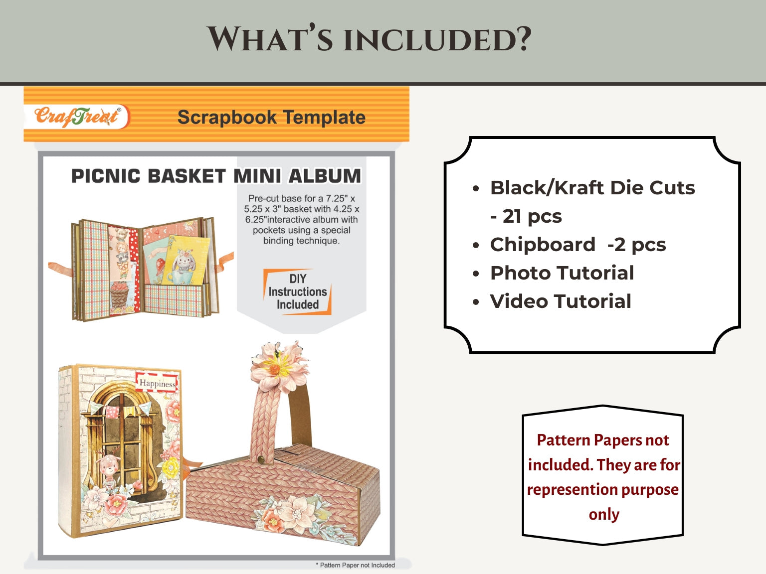 CrafTreat Picnic Basket Mini Album DIY Scrapbook Blank - Black