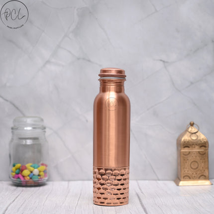 100% Pure Certified Copper Water Bottle – Half Hammered Design (950ML)