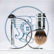 Merkur Shaving Set with MK-38001 Razor, Silver Tip Badger Brush and Curved 3-piece Stand, Chrome