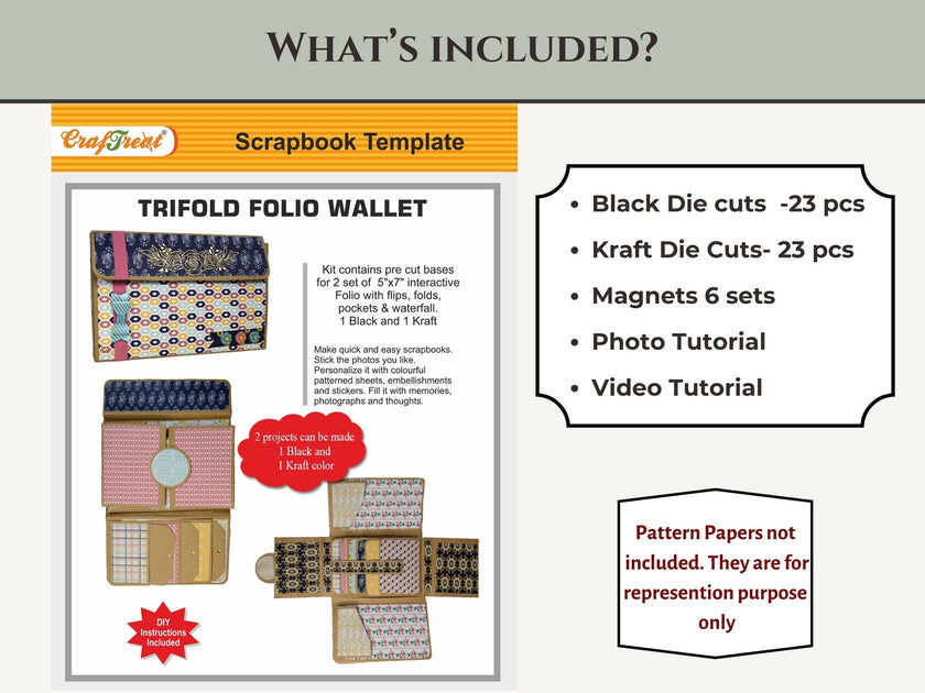 CrafTreat Scrapbook Blanks - TriFold Folio Wallet - Black & Kraft Color
