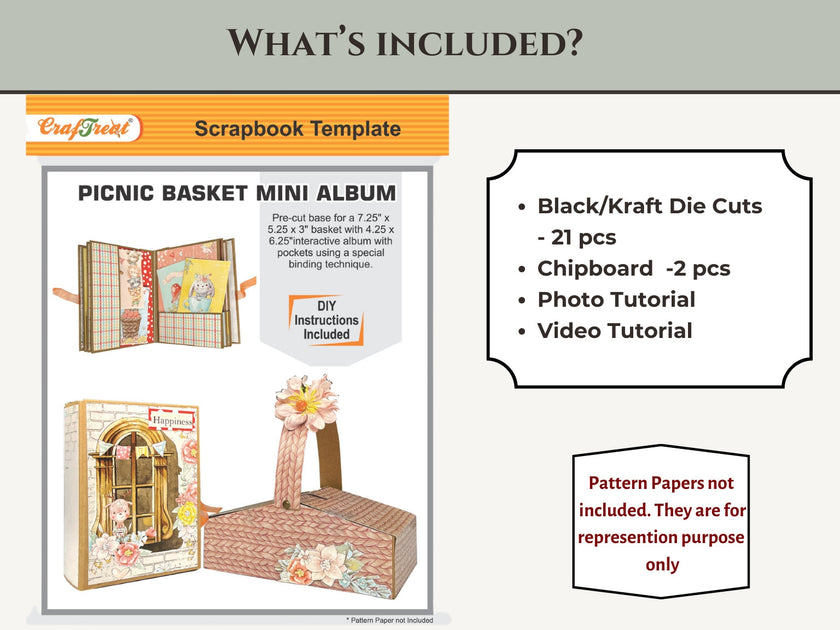 CrafTreat Picnic Basket Mini Album DIY Scrapbook Blank - Kraft