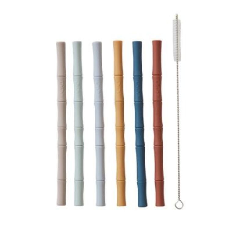 Bamboo Silicone Straw - Pack of 6 - Cold colors