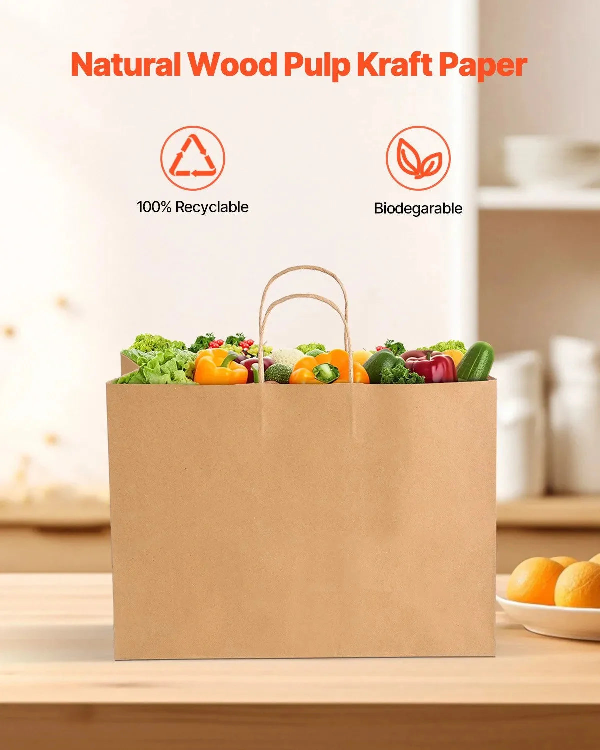 VEVOR Kraft Paper Bags with Handles  Large Eco-Friendly Bags