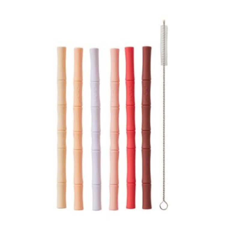 Bamboo Silicone Straw - Pack of 6 - Warm colors