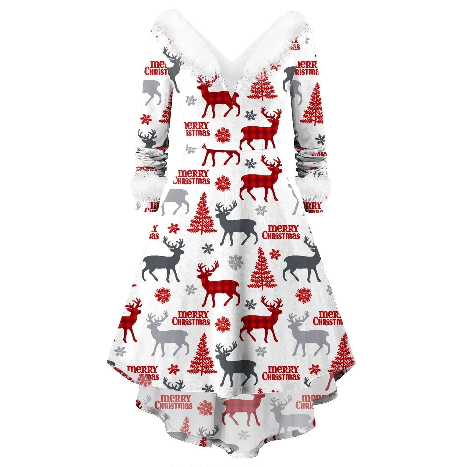 Women's Christmas Long Sleeve V-neck Irregular Dress