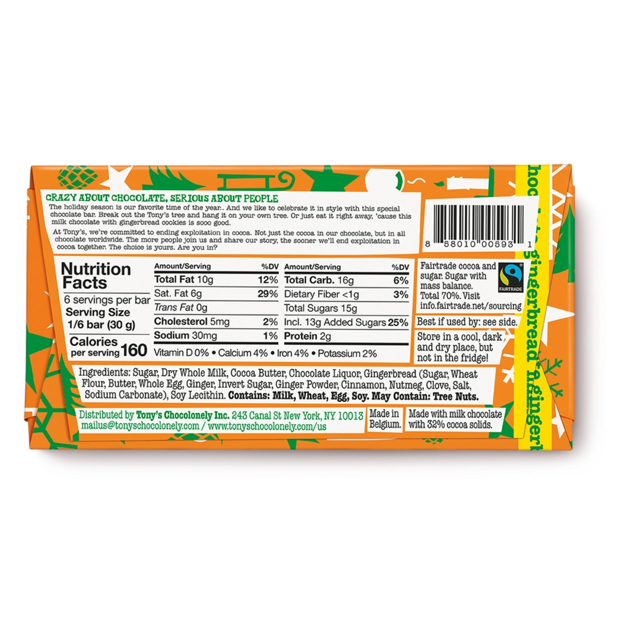 Tony's Chocolonely Milk Chocolate Gingerbread Bar, 180g