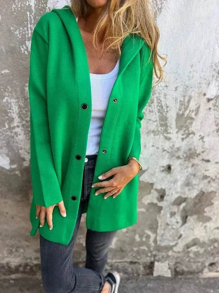 Fall Casual Single Breasted Hooded Cashmere Cardigan Jacket for women