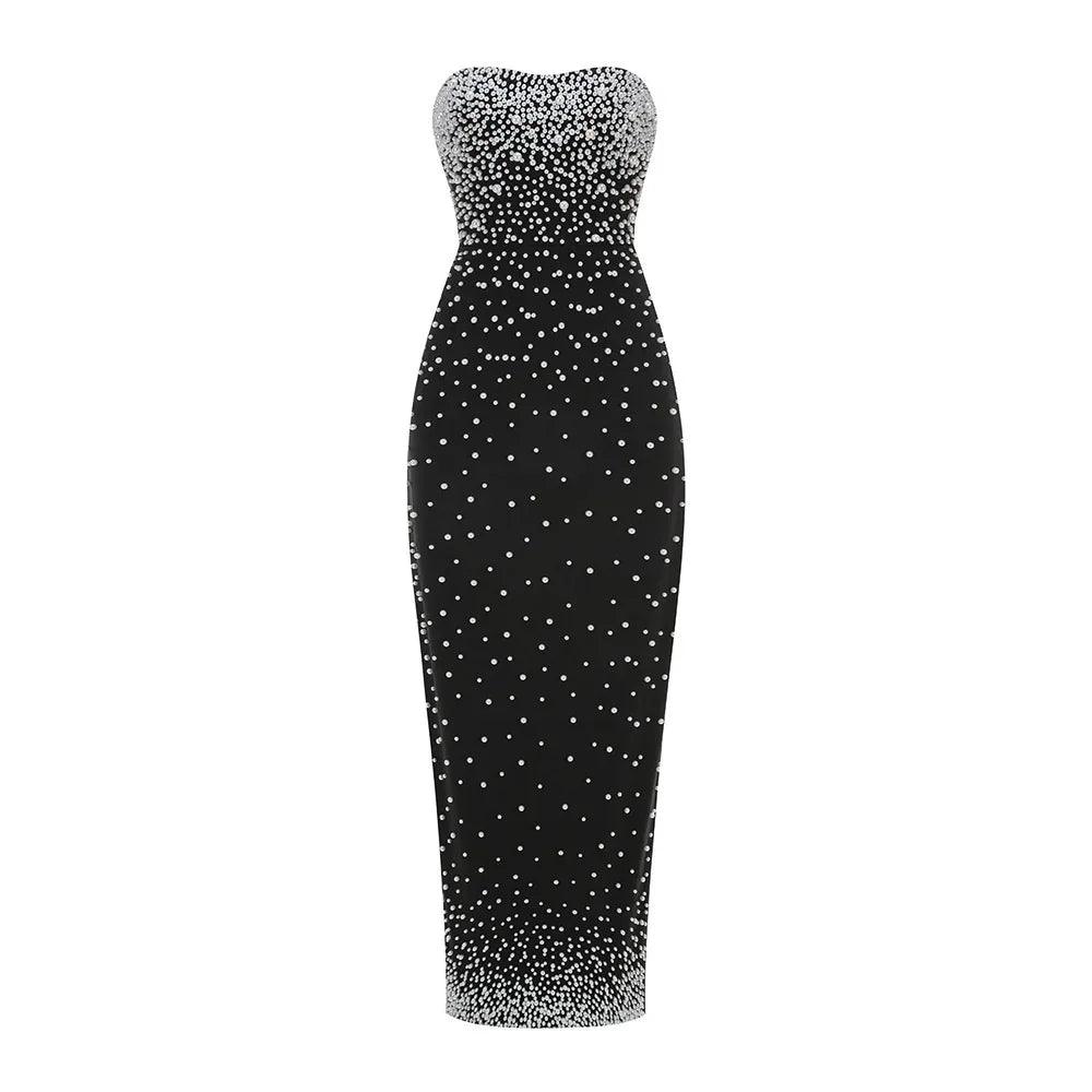 Fashion Bead Tube Top Bandage One-piece Dress Elegant Graceful Dinner Party