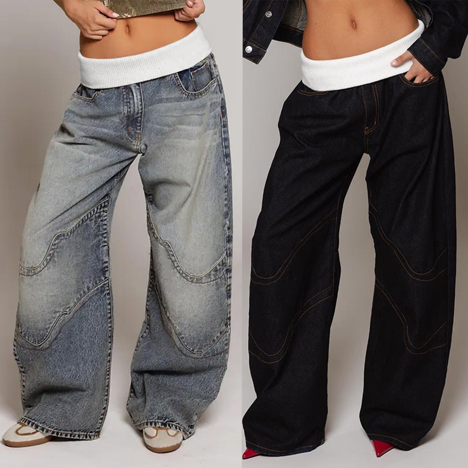 Women's Distressed Straight Leg Jeans – Loose Fit Denim Trousers in Blue & Black (XS–XXL)