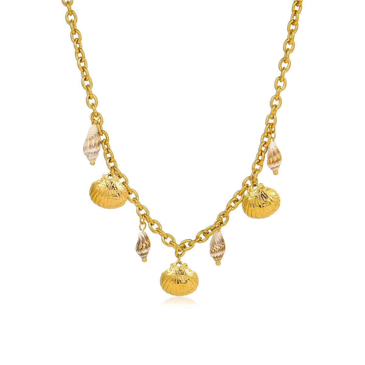 18K Gold Titanium Steel Shell Conch Necklace – Ocean Style Pendant Necklace