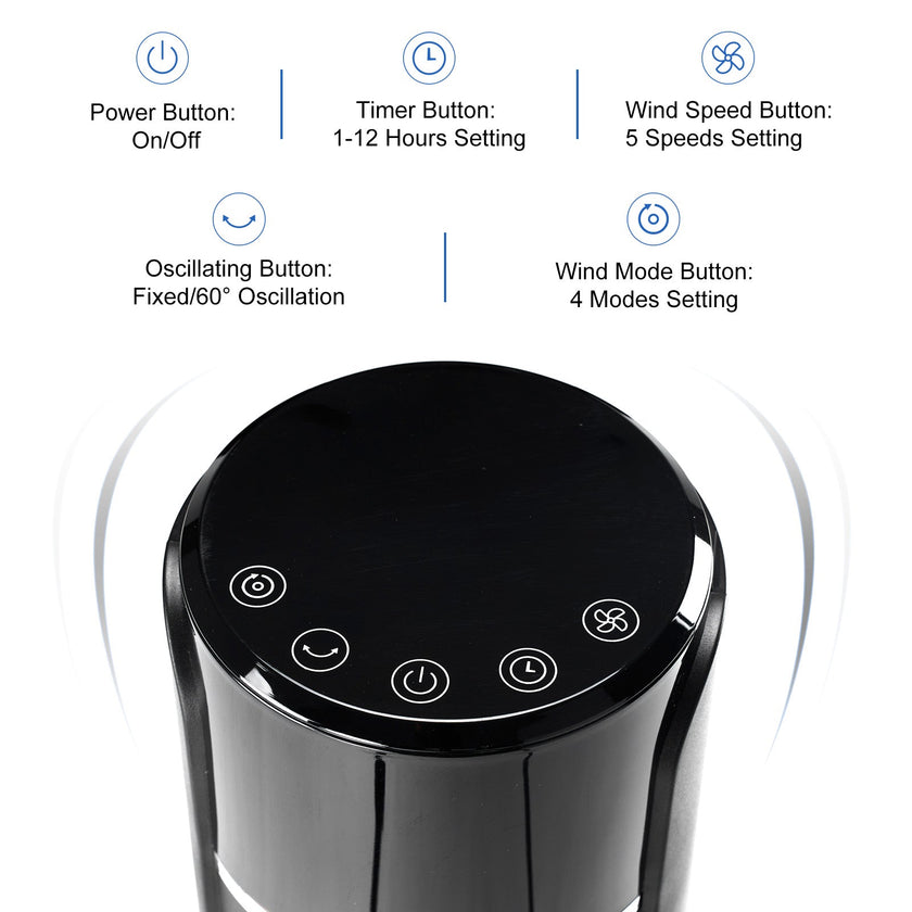 Standing Tower Fan 35-Inch – 5-Speed Remote Control, 12H Timer & 60° Oscillation