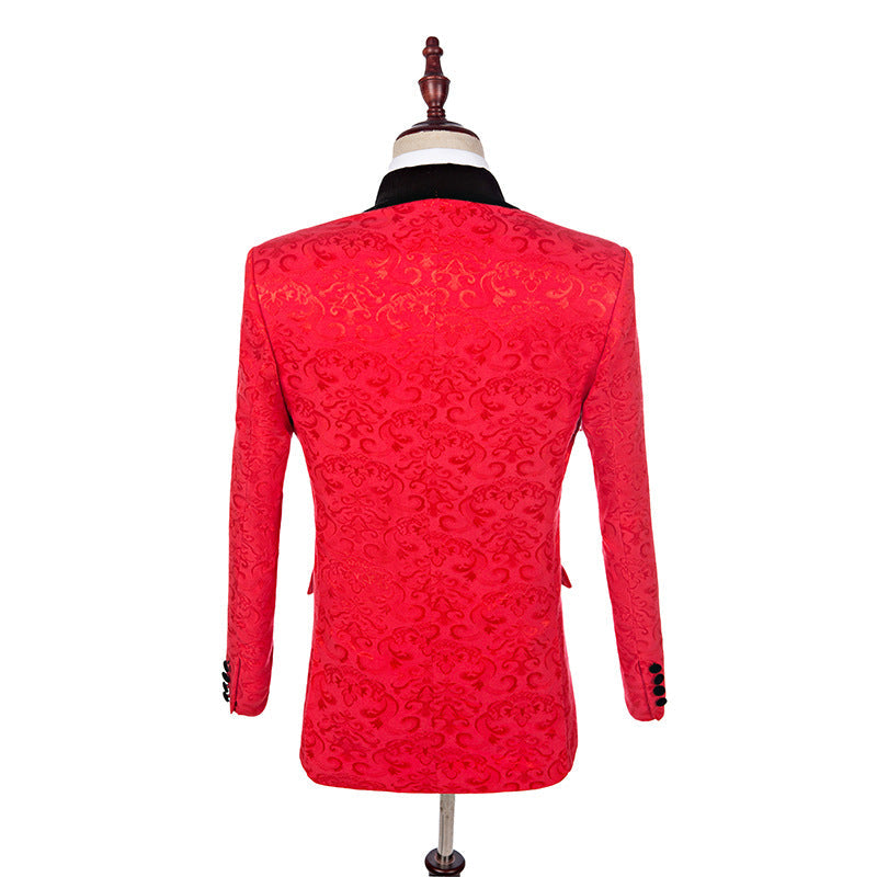 Men's Red Jacquard Tuxedo Suit Set – 3-Piece Wedding & Gala Suit