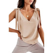 Bowknot Tie Up V-neck top Women Summer Sleeveless Blouse Tops