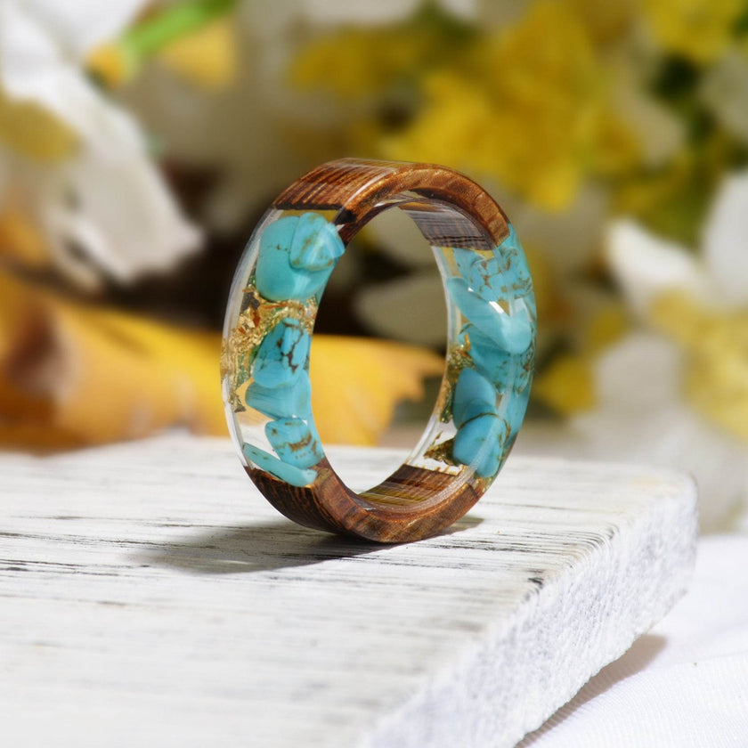 Cross-border Foreign Trade New Wood Resin Ring Diy Handmade Dried Flower Epoxy Ring