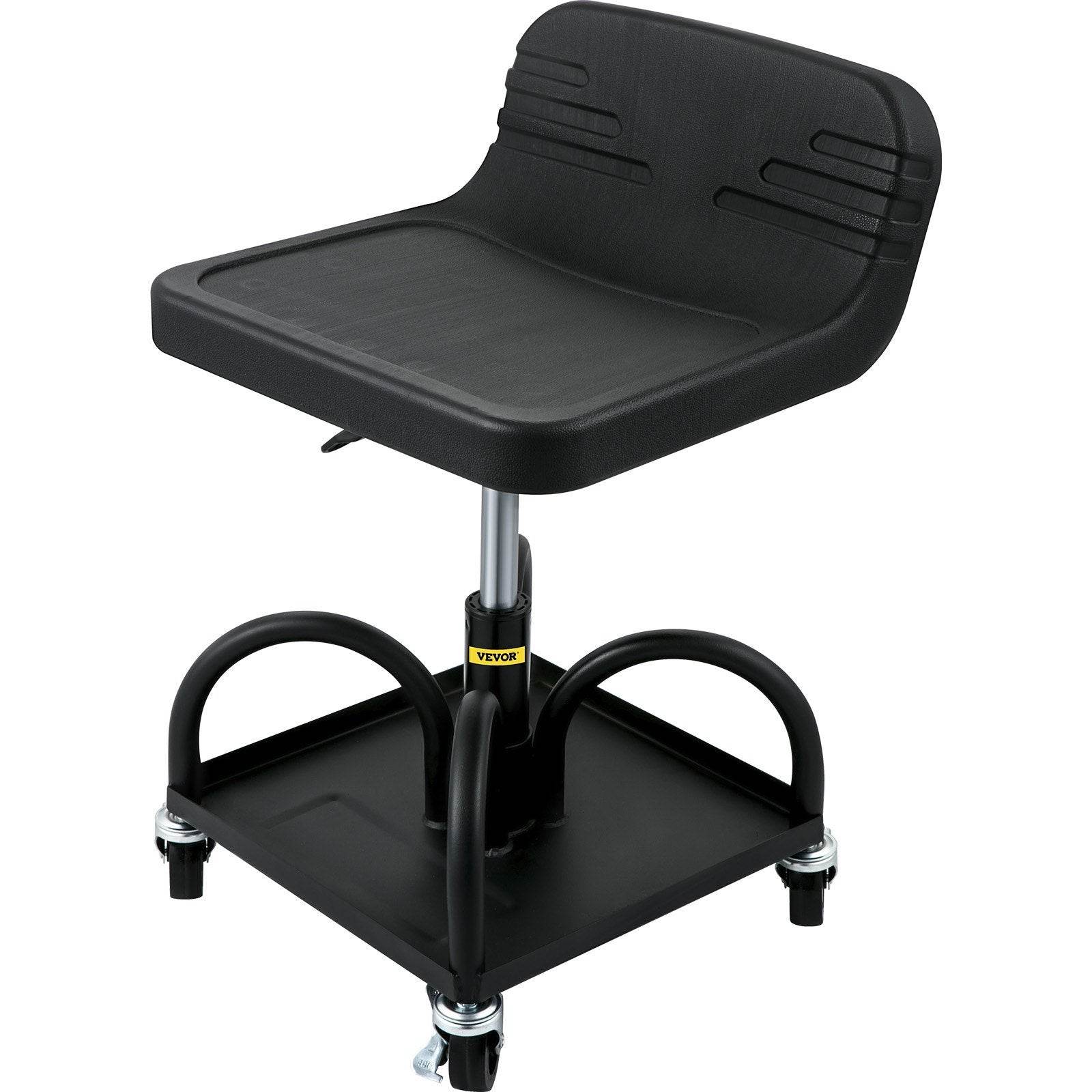 Rolling Garage Stool, 300LBS Capacity, Adjustable Height From 15.7 In To 20.5 In, Mechanic Seat With 360-degree Swivel Wheels And Tool Tray, For Workshop, Auto Repair Shop, Black