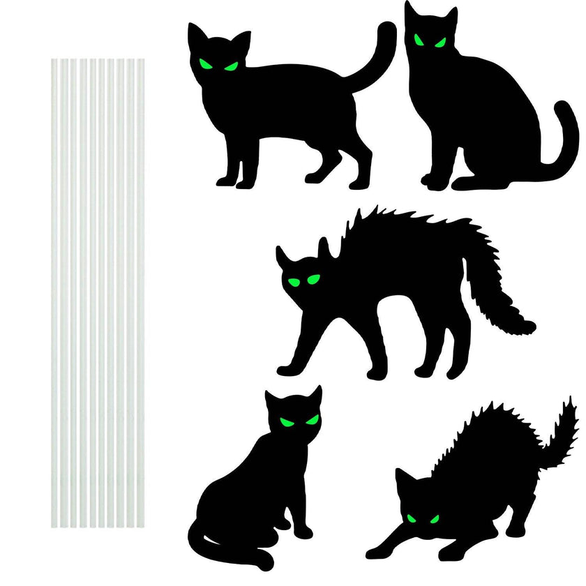 6Pcs Skull Or 6Pcs Tomb Or 5Pcs Black Cat Halloween Yard Sign Decorations  Glow In The Dark For Haunted House Garden Yard And Scary Theme Party