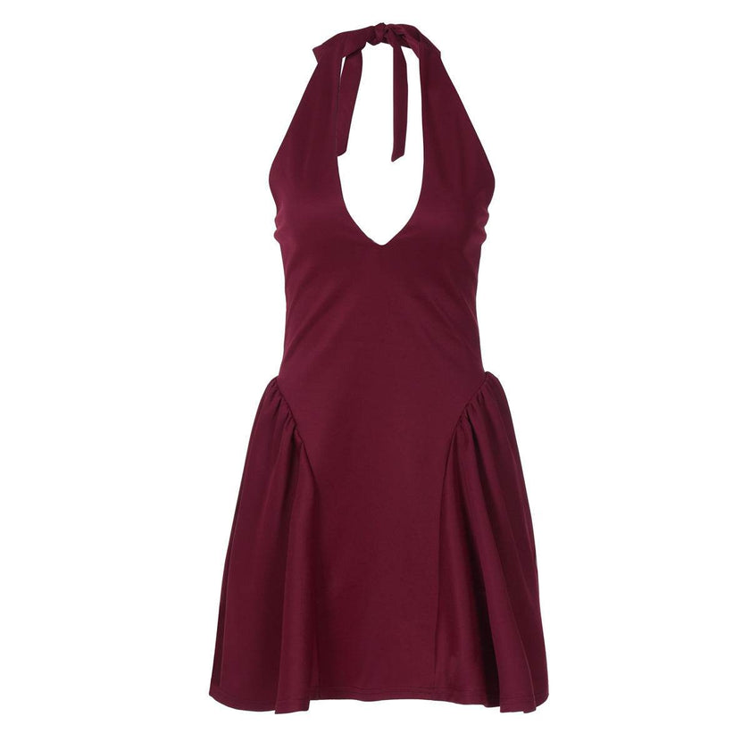 Women's Deep V-Neck Halter Mini Dress – Backless Party & Date Night Dress